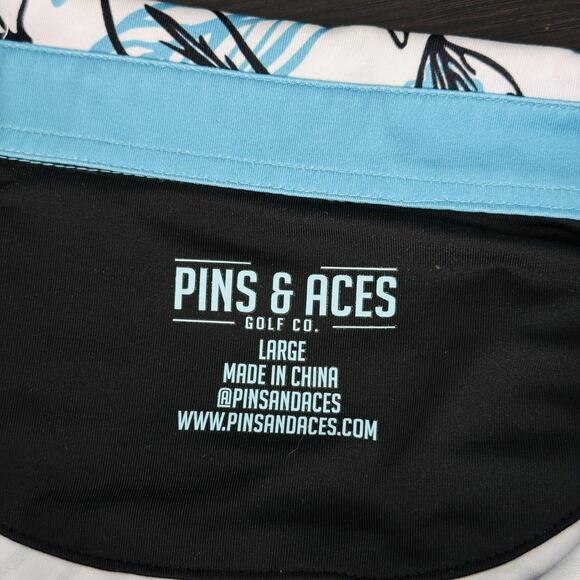 Pins & Aces Polo Shirt Men Large Cabo Blanco Floral Leaf Print Performance Golf - Picture 3 of 8